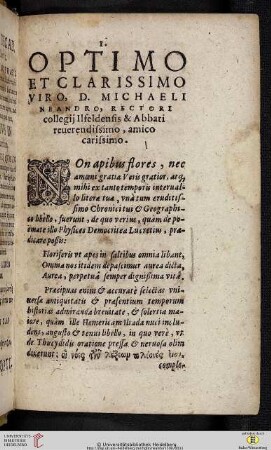 Optimo et clarissimo viro, D. Micheli Neandro, rectori collegij ilfeldensis & Abbati reuerendissimo, amico carissimo