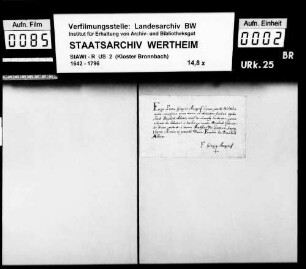 Fr. Georg (Georgius) Marggraff, Laie zu Bronnbach (Brunbach), gelobt den Satzungen und Regeln des hl. Benediktus Treue und Gehorsam.