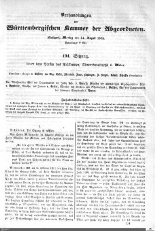 194. Sitzung, Stuttgart, 14.8.1865