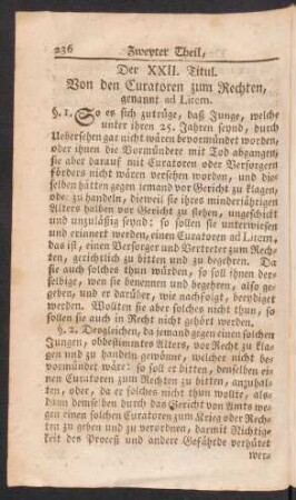Der XXII. Titul. Von den Curatoren zum Rechten, genannt ad Litem