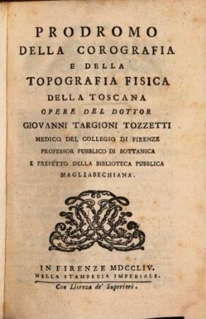 Prodromo della Corografia e della Topografia fisica della Toscana