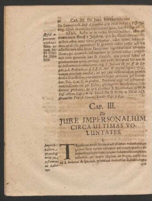 Cap. III. De Iure Impersonalium Circa Ultimas Voluntates.