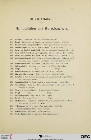 III. Abteilung. Antiquitäten und Kunstsachen (Nr. 192-768)