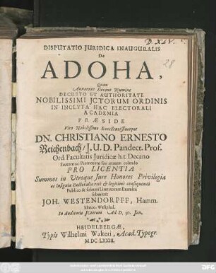 Disputatio Iuridica Inauguralis De Adoha