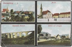 Hochkirch-Wuischke. Ortsansichten, u.a. Eisenbahnviadukt, kolorierte Ansichtskarte