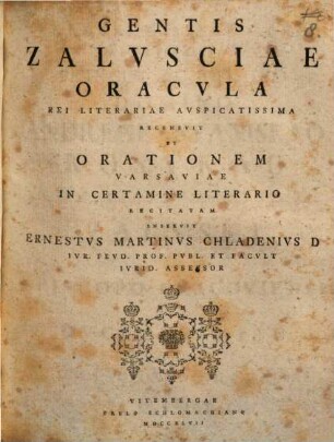 Gentis Zalvsciae Oracvla Rei Literariae Avspicatissima