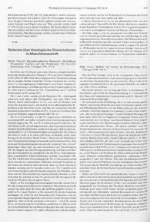 Referate über theologische Dissertationen in Maschinenschrift