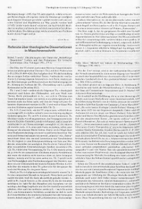 Referate über theologische Dissertationen in Maschinenschrift
