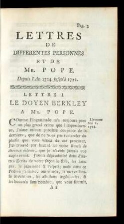 Lettres De Differentes Personnes Et De Mr. Pope