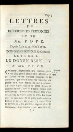 Lettres De Differentes Personnes Et De Mr. Pope