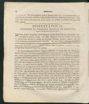 Dissertatio II. Ingressus et Egressus Israelis de Aegypto