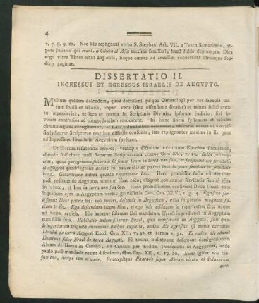 Dissertatio II. Ingressus et Egressus Israelis de Aegypto