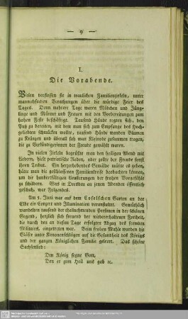 I. Die Vorabende