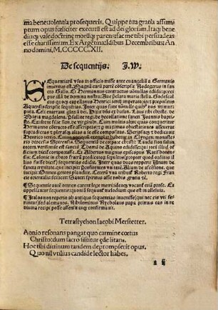 Seque[n]tiarum lucule[n]ta interpretatio : nedu[m] scholasticis, sed [et] ecclesiasticis cognitu necessaria