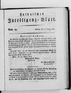 Num. 34, Ausgabe vom 26. August 1814