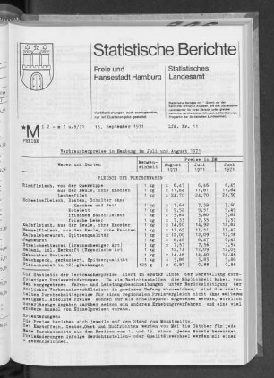 Verbraucherpreise in Hamburg im Juli und August 1971 : Lfd. Nr. 11