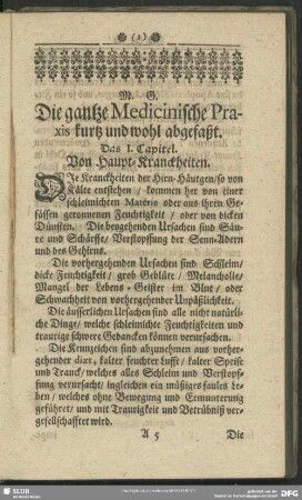 Das I. Capitel. Von Haupt-Kranckheiten