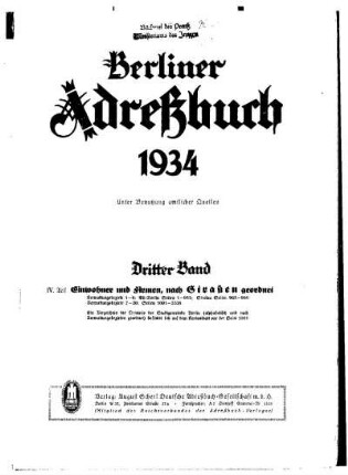 Berliner Adreßbuch 1934 Dritter Band