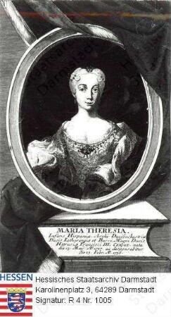 Maria Theresia Kaiserin v. Österreich (1717-1780) / Porträt, in Medaillon, mit Sockelinschrift, Halbfigur