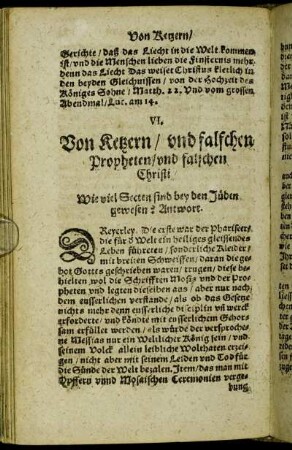 VI. Von Ketzern/ und falschen Propheten/ und falschen Christi.