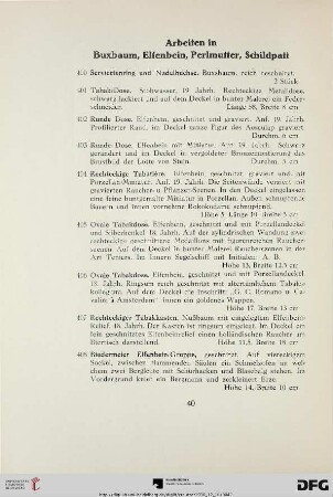 Arbeiten in Buxbaum, Elfenbein, Perlmutter, Schildpatt (Nr. 400-421)