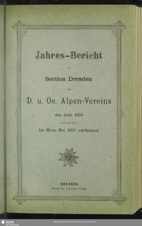 1884/85: Jahresbericht : für die Kalenderjahre ..