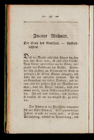 Zweiter Abschnitt. Die Seele des Menschen. - Unsterblichkeit.
