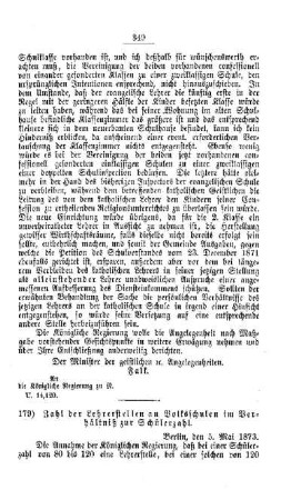 Zahl der Lehrerstellen an Volksschulen im Verhältniß zur Schülerzahl : [V. Elementarschulwesen]