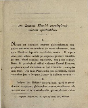 De Zenonis Eleatici Paralogismis motum spectantibus : [Programma in novi Prorectoris inauguration.]
