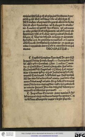 Impressum Treveris anno domini Millesimoquadringentesimooctuagesimoprimo circa festum assumptionis Marie virginis gloriose.