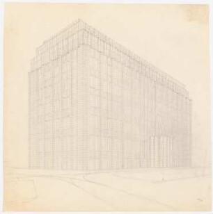 Bankgebäude, Dresden: Perspektivische Ansicht (Variante mit geradem Abschluss) 1:100