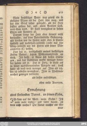III. Klagen eines Satyrischen Greisen.