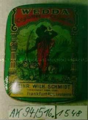 Proben-Blechdose für "WEDDA Ceylontee HEINR. WILH. SCHMIDT"
