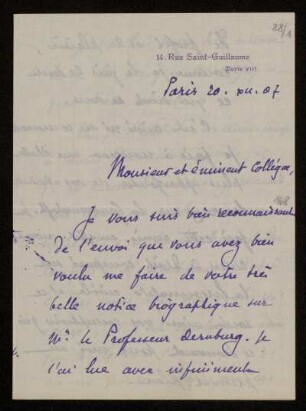 88: Brief von Raymond Saleilles an Otto von Gierke, Paris, 20.12.1907