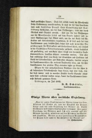 Einige Worte über weibliche Erziehung