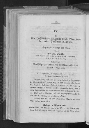 IV. Supplik an ein hochlöbliches Collegium Ehrbarer Ober-Alten vom 30. November 1846