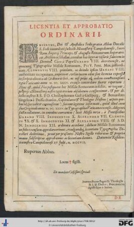 Licentia Et Approbatio Ordinarii.