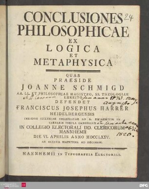 Conclusiones Philosophicae Ex Logica Et Metaphysica