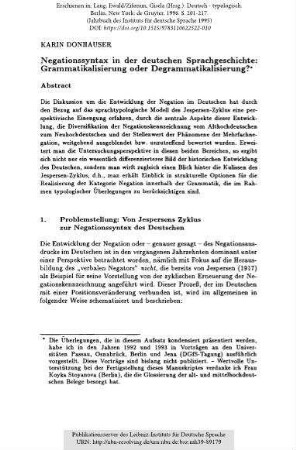Negationssyntax in der deutschen Sprachgeschichte: Grammatikalisierung oder Degrammatikalisierung?