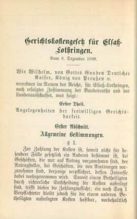 Gerichtskostengesetz für Elsaß-Lothringen. Vom 6. Dezember 1899