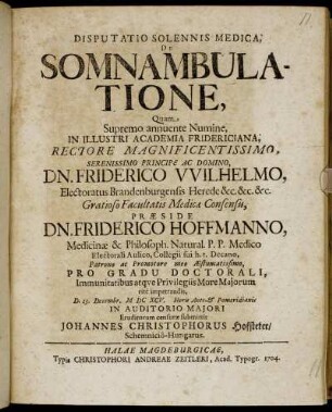 Disputatio Solennis Medica De Somnambulatione