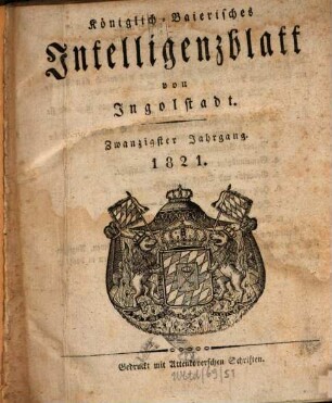 Königlich-baierisches Intelligenzblatt von Ingolstadt. 20. 1821