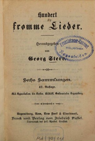 Hundert frommer Lieder : 6 Sammlungen, 1