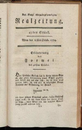 43tes Stück. Wien den 29sten Octob. 1774.