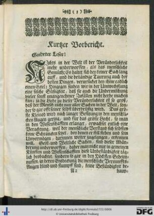 Kurtzer Vorbericht.