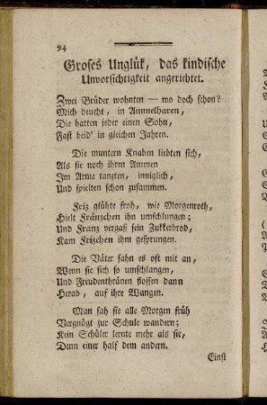 Großes Unglück, das kindische Unvorsichtigkeit angerichtet