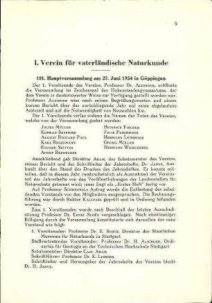 I. Verein für vaterländische Naturkunde