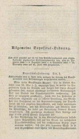 Allgemeine Deposital-Ordnung.