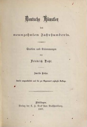 Deutsche Künstler des neunzehnten Jahrhunderts : Studien und Erinnerungen, 2