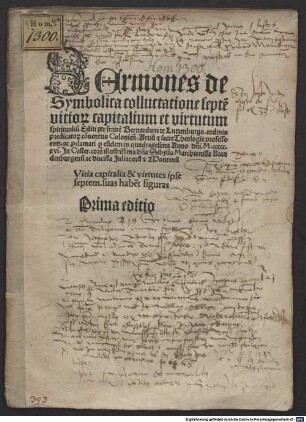Sermones de Symbolica colluctatione septe[m] vitior[um] capitalium et virtutum spiritualiu[m]
